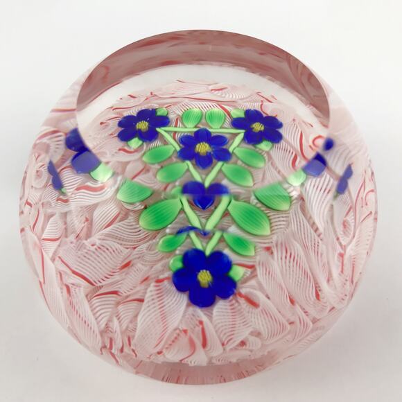 Perthshire PP47 2001 Blue Lampwork Flowers Triangular Design Lace LE Paperweight - Picture 1 of 13